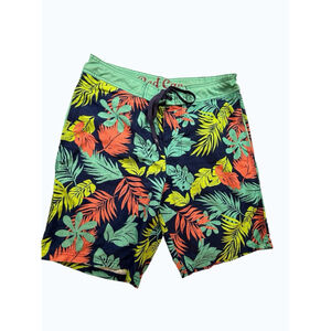 Red Camel Board Shorts 34” Vibrant Navy Green Tropical Print
